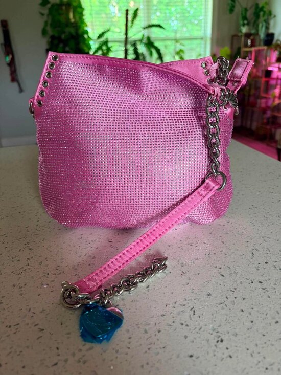 Juicy Couture Handbags - COLLECTOR Juicy Couture Hot Pink Rhinestone Satin Shoulder Bag | Y2K McBling